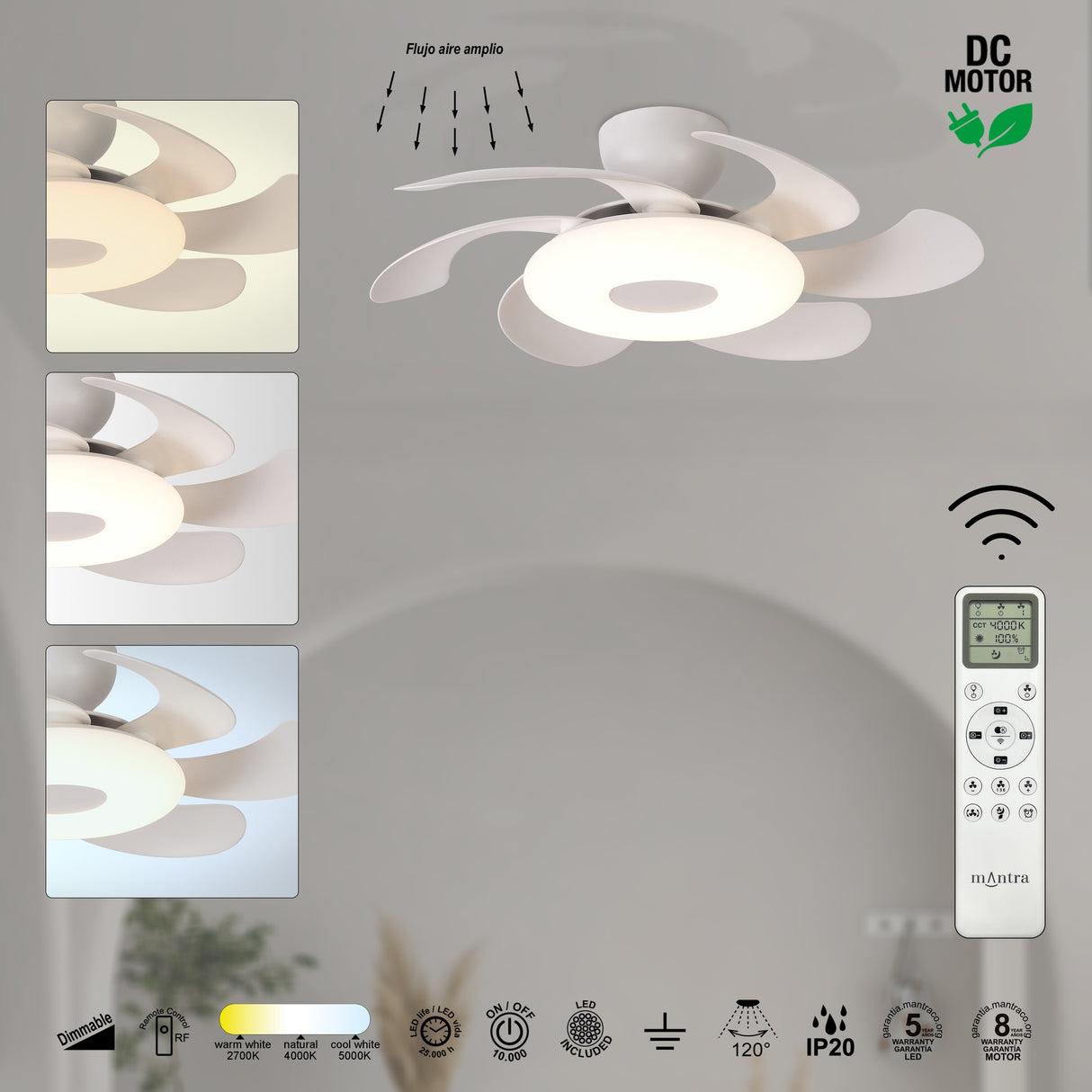 Plafonnier ventilateur FLOWER blanc Mantra 8703