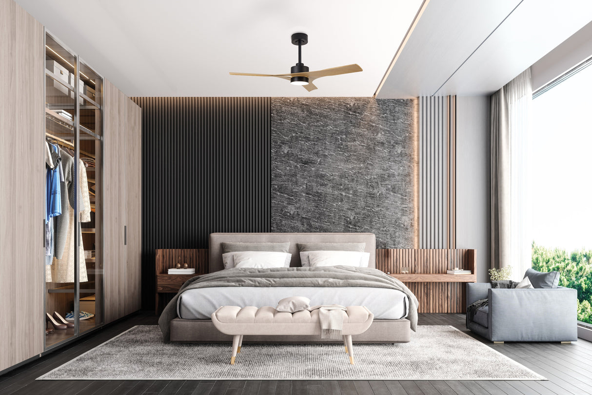 Plafonnier ventilateur Thai noir et bois D122 Mantra 8716