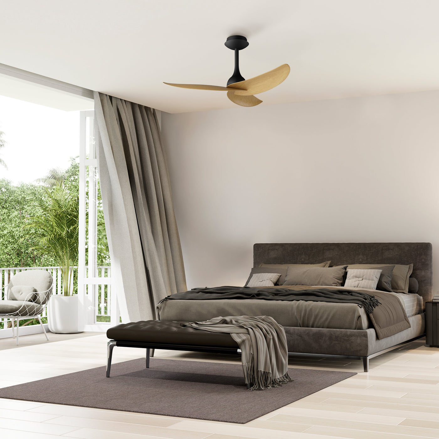 Plafonnier ventilateur IPANEMA noir et aspect bois Mantra 9041