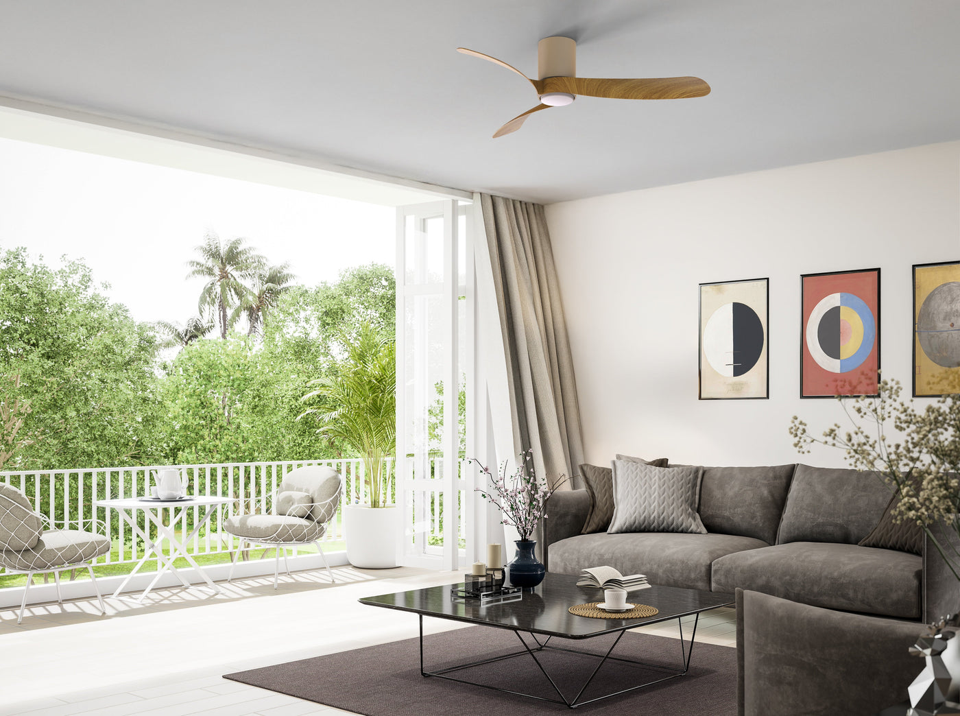 Plafonnier ventilateur Nemo blanc/bois S Mantra 9051