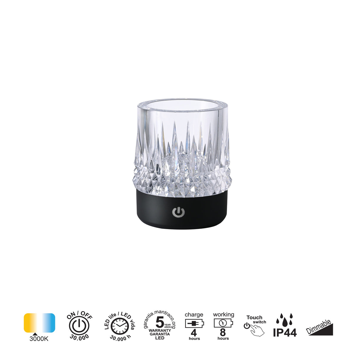 Lampe rechargeable "verre apéro" LAX noire Mantra 9082