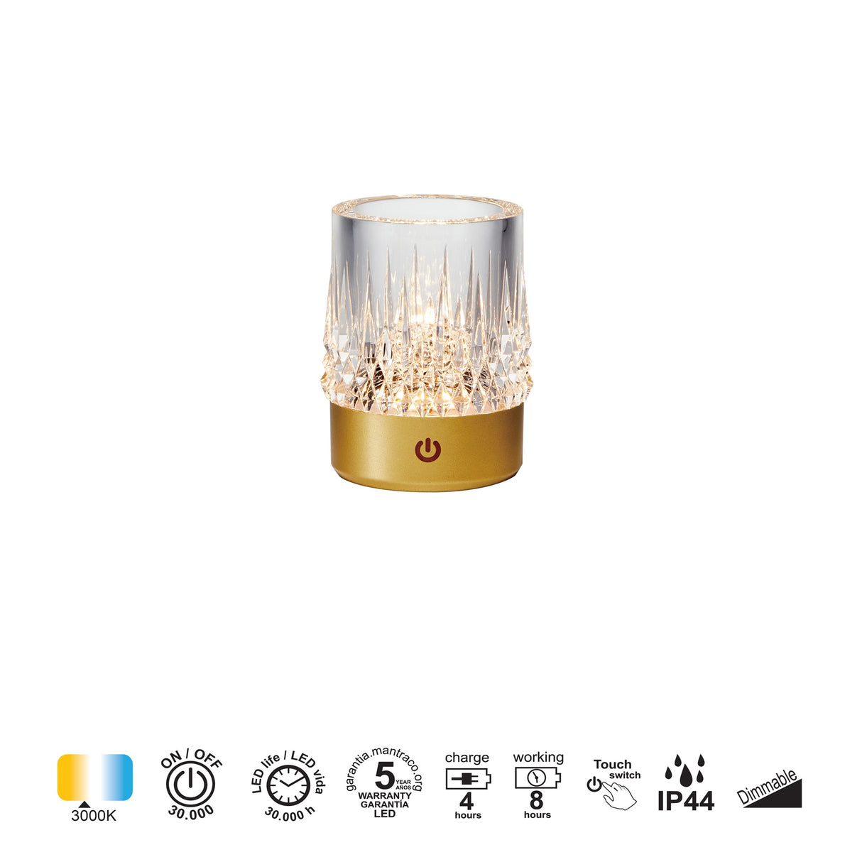 Lampe rechargeable "verre apéro" LAX dorée Mantra 9083
