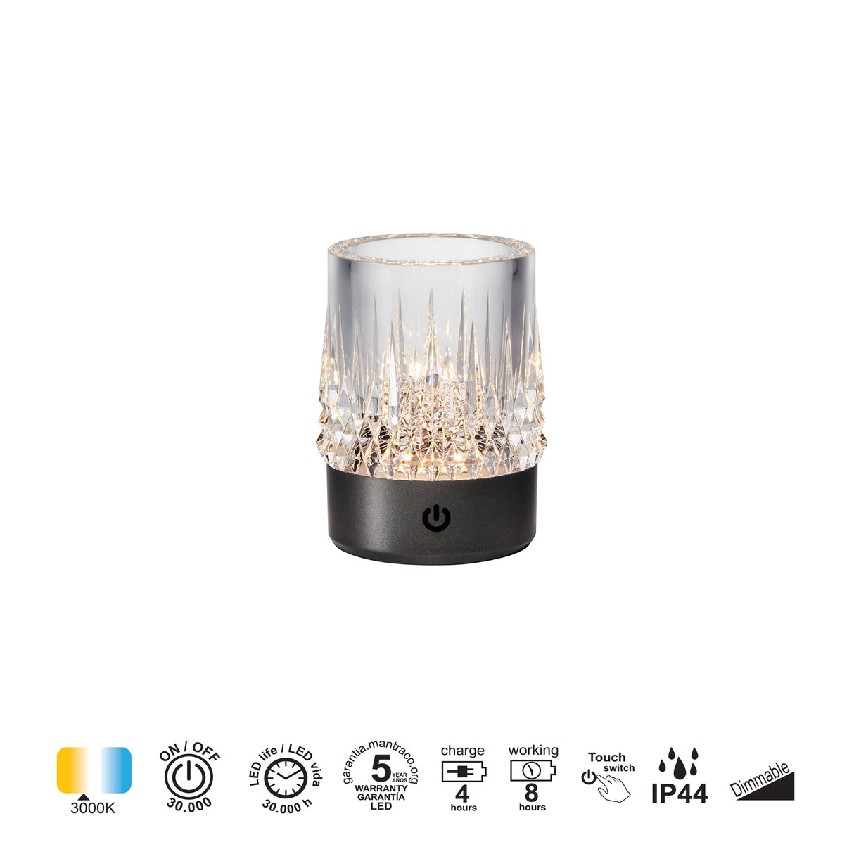 Lampe rechargeable "verre apéro" LAX nickel noir Mantra 9084