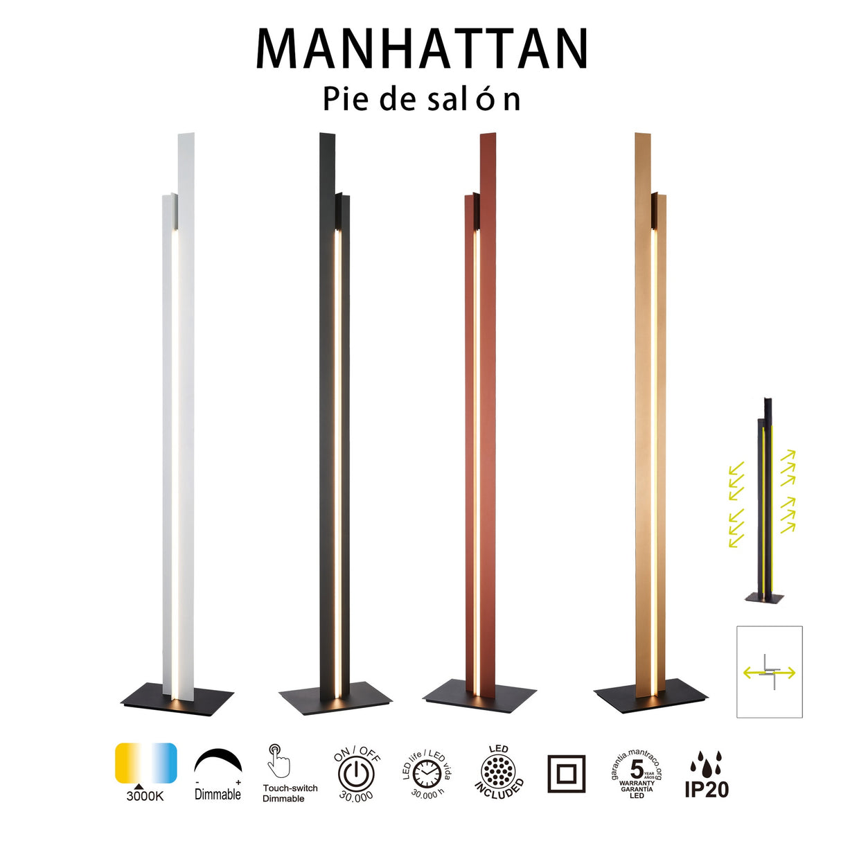 Lampadaire MANHATTAN noir led 48 watts Mantra 9193