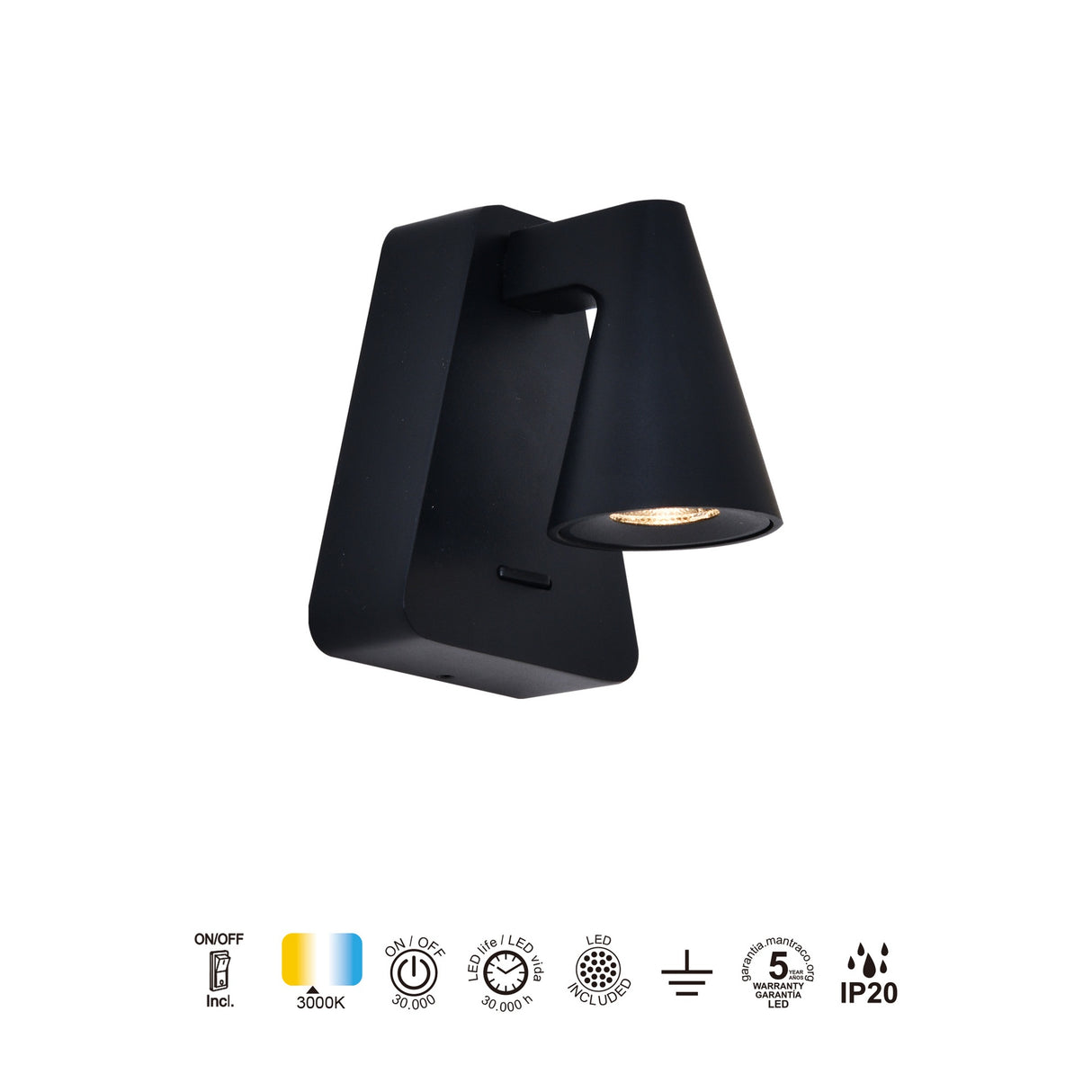 Applique AFRICA noir avec interrupteur led 5 watts Mantra 9411