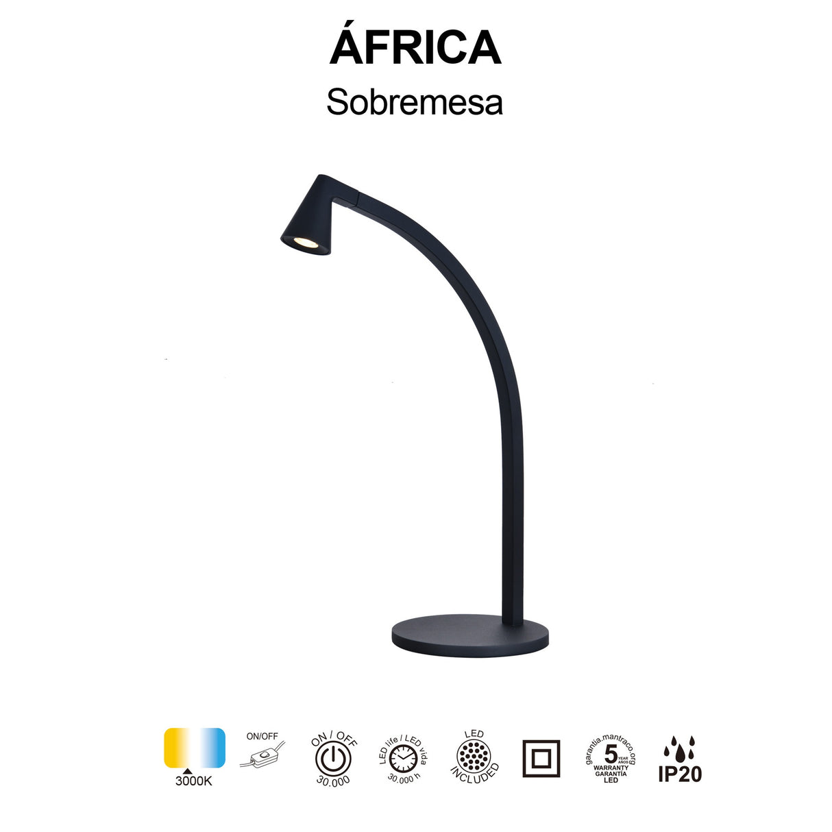 Lampe à poser AFRICA noir HT46cm led 6 watts Mantra 9415