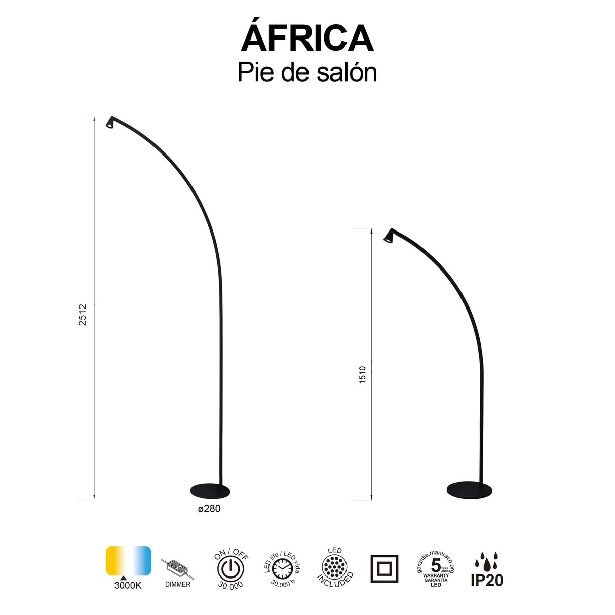 Lampadaire AFRICA noir GM led 8 watts Mantra 9416