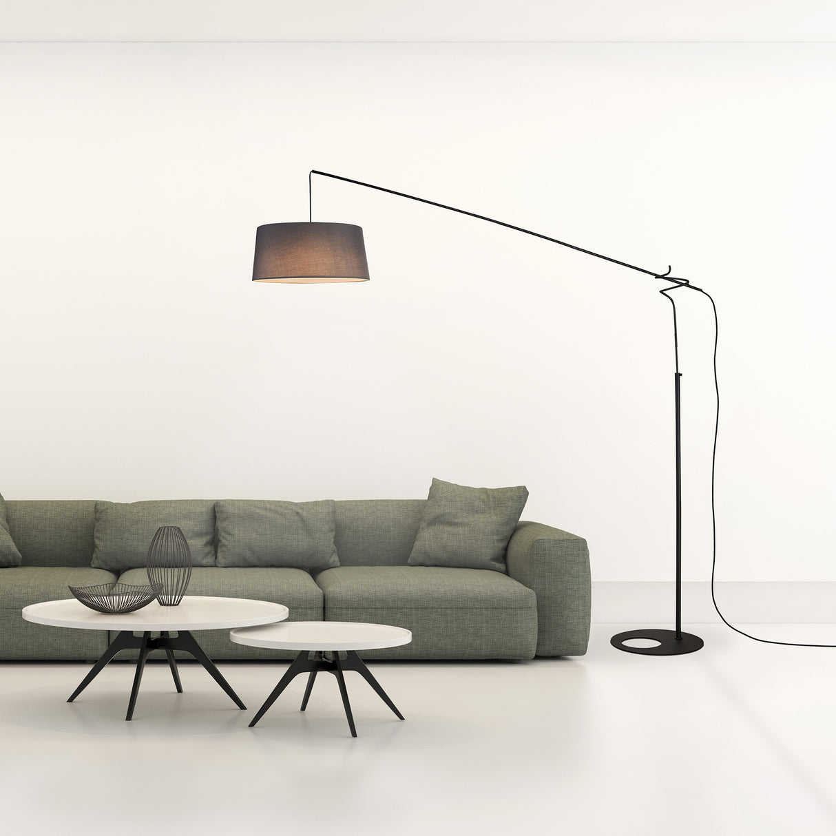 Lampadaire RICCA Pied avec abat jour gris 230cm max Mantra 9445+9448