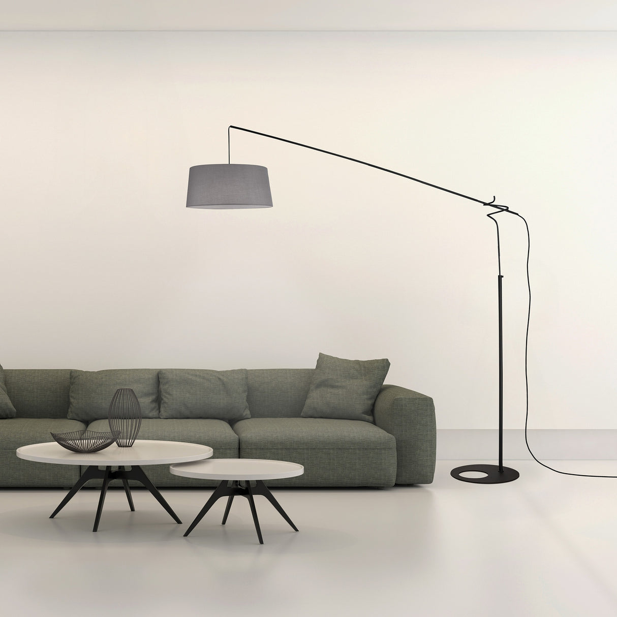 Lampadaire RICCA Pied avec abat jour gris 230cm max Mantra 9445+9448