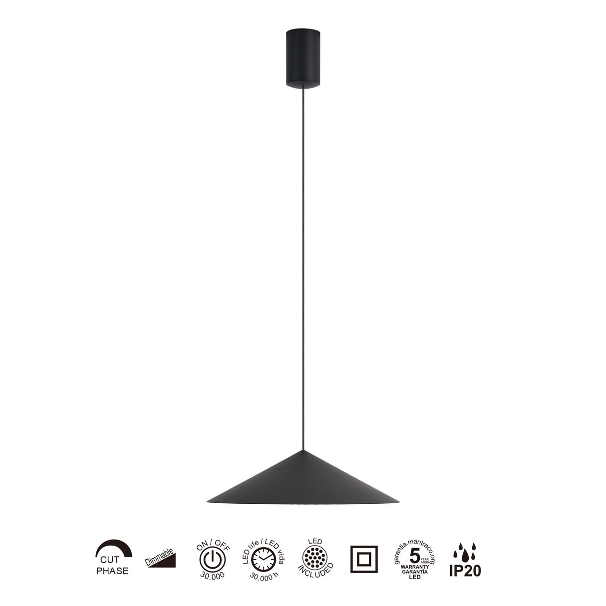 Suspension CONO noire 1 lumière 30cm 10 watts dimmable Mantra 9457