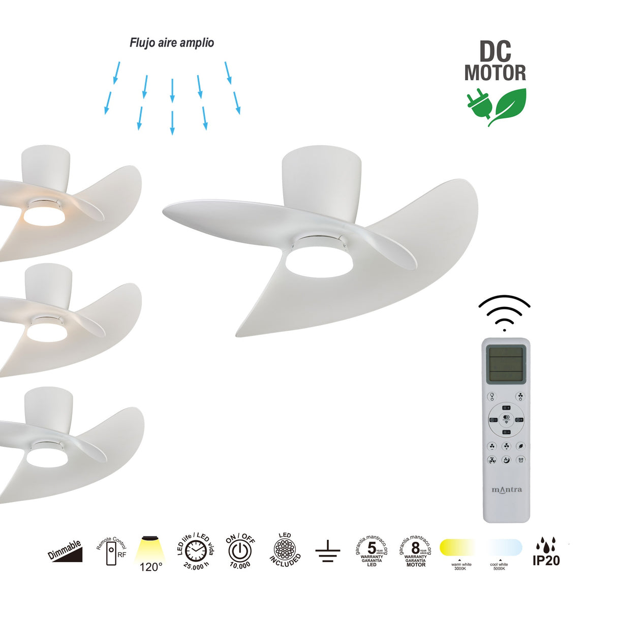 Plafonnier ventilateur ONA blanc Mantra 9469