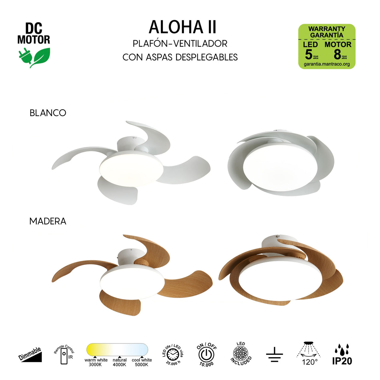Plafonnier ventilateur ALOHA II blanc Mantra 9514