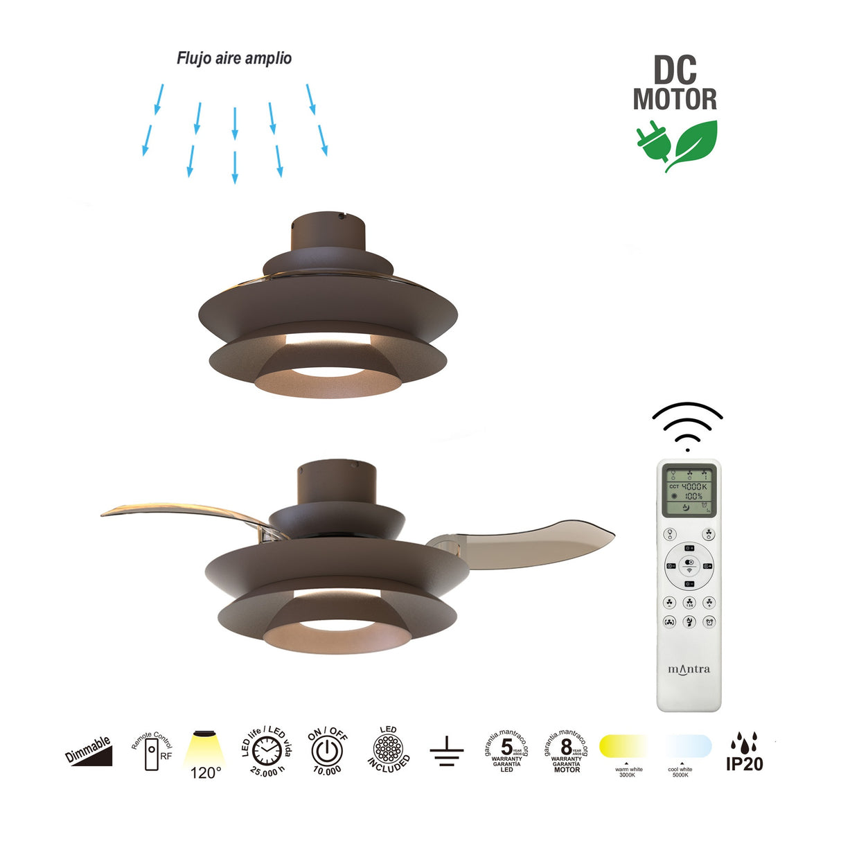 Plafonnier ventilateur ACONCAGUA café Mantra 9524