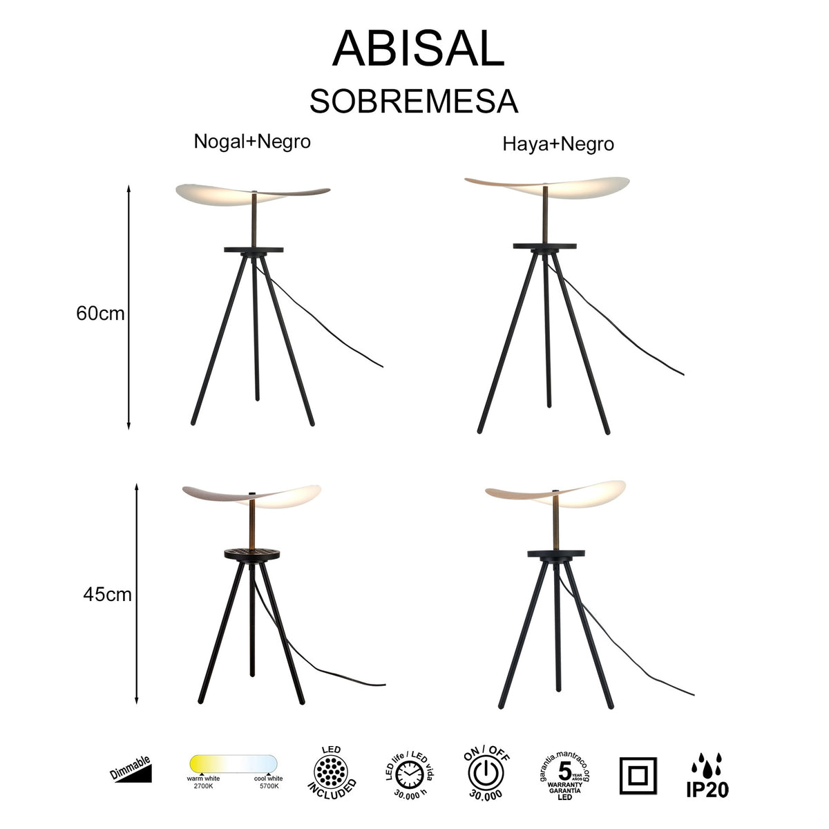 Lampe ABYSAL noyer CCT MM led 12 watts Mantra 9668