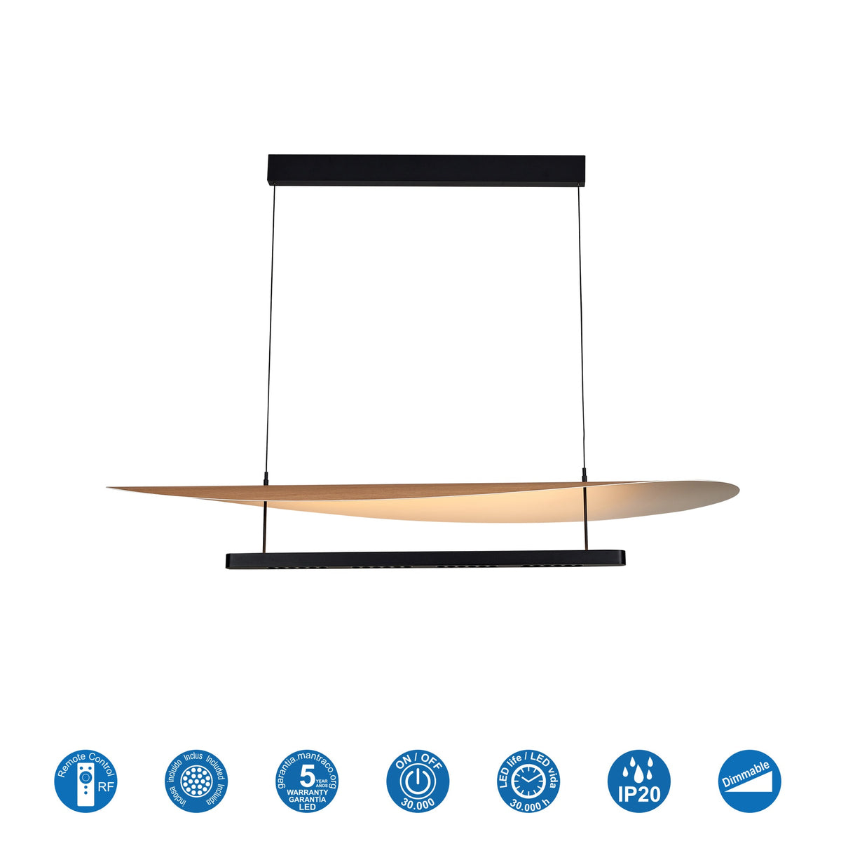 Suspension ABISAL hêtre CCT led 48 watts Mantra 9690