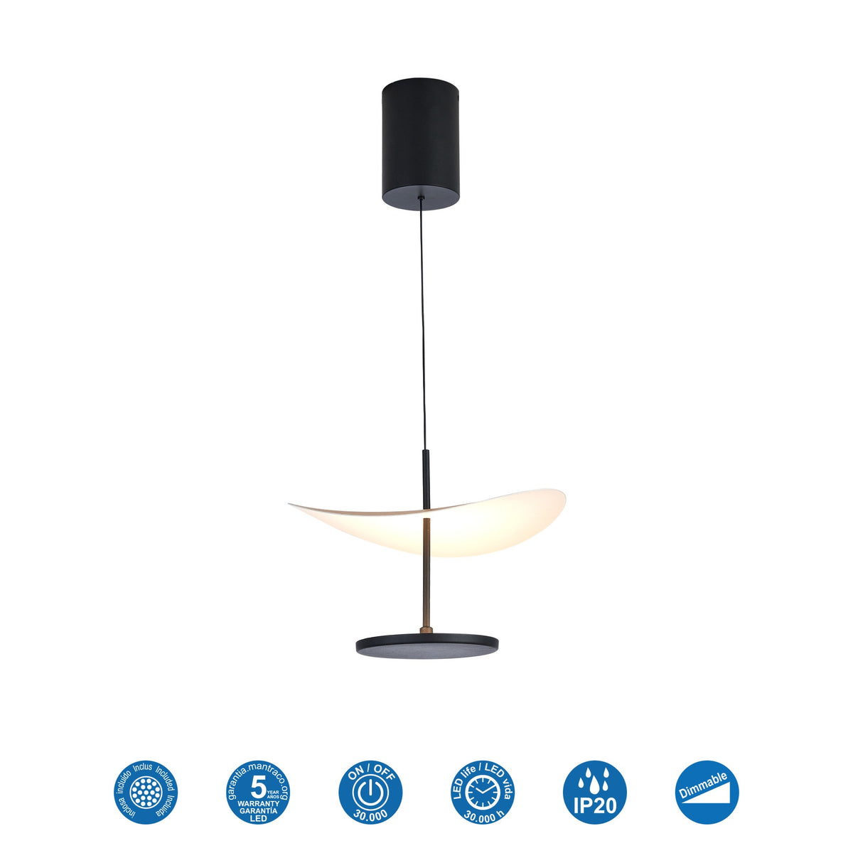 Suspension ABISAL PM hêtre CCT monte et baisse led 12 watts Mantra 9695