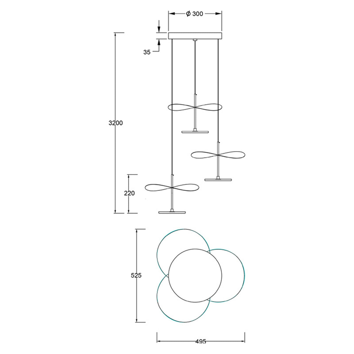 Suspension ABISAL noyer CCT 3 Lumières led 32 watts Mantra 9827
