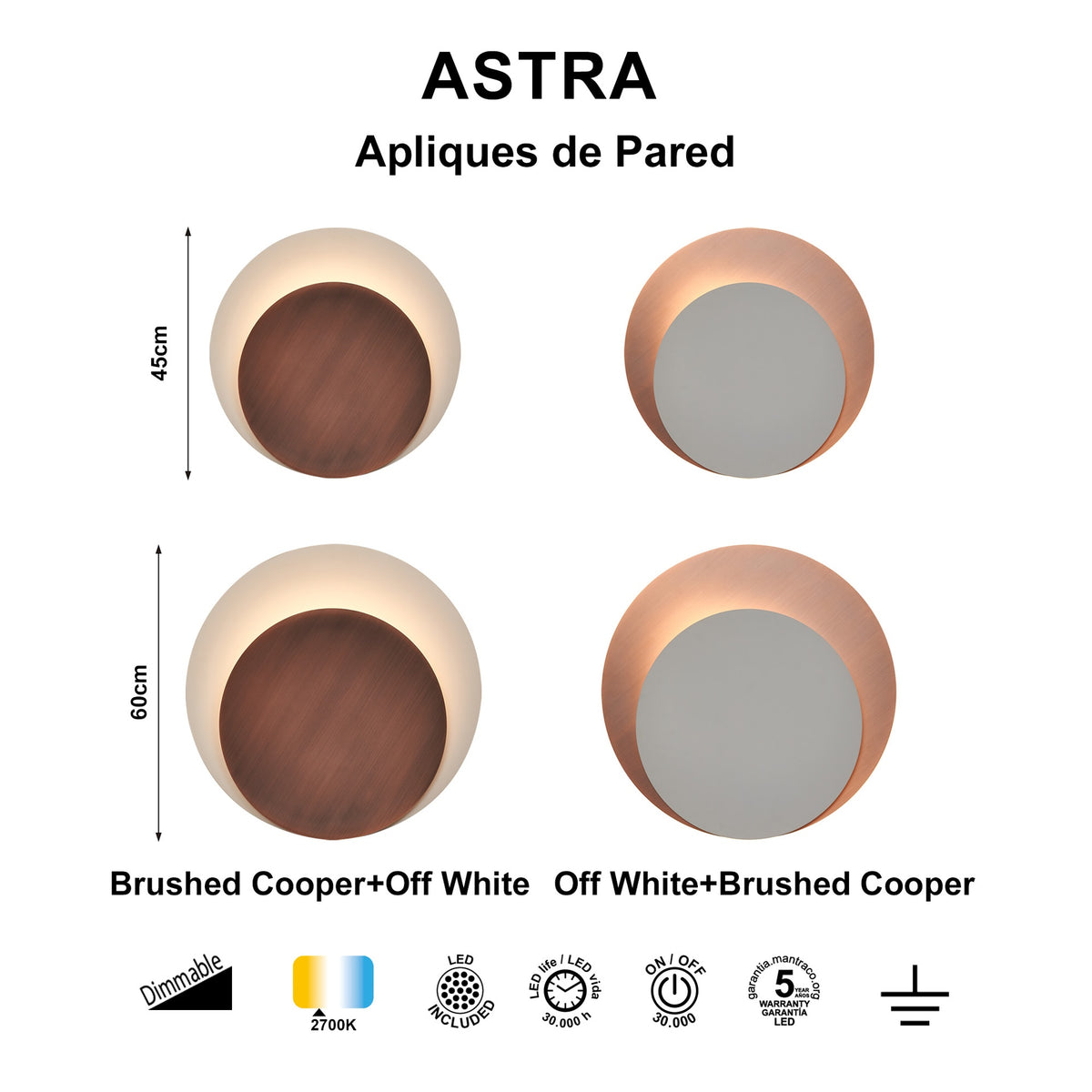 Applique ASTRA GM cuivre/blanc led 10+38 watts Mantra 9847