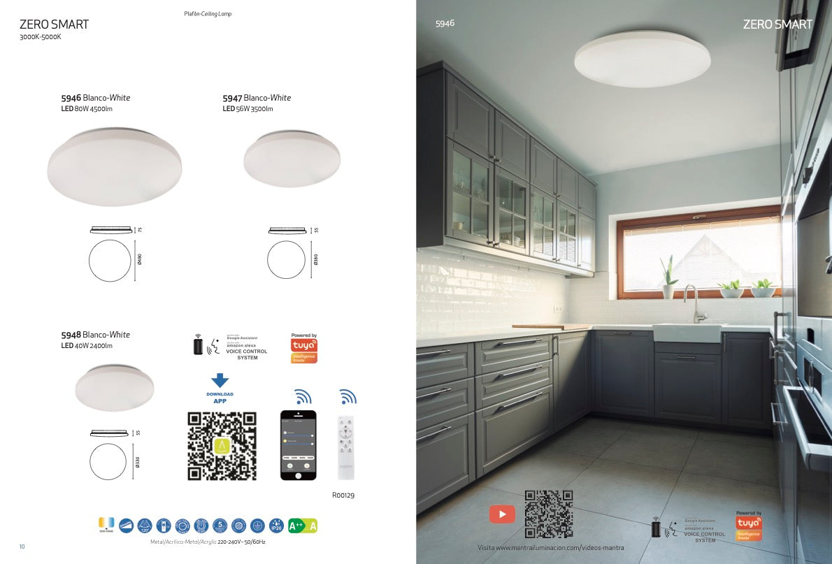 Plafonnier ZERO SMART Blanc D33 Mantra 5948