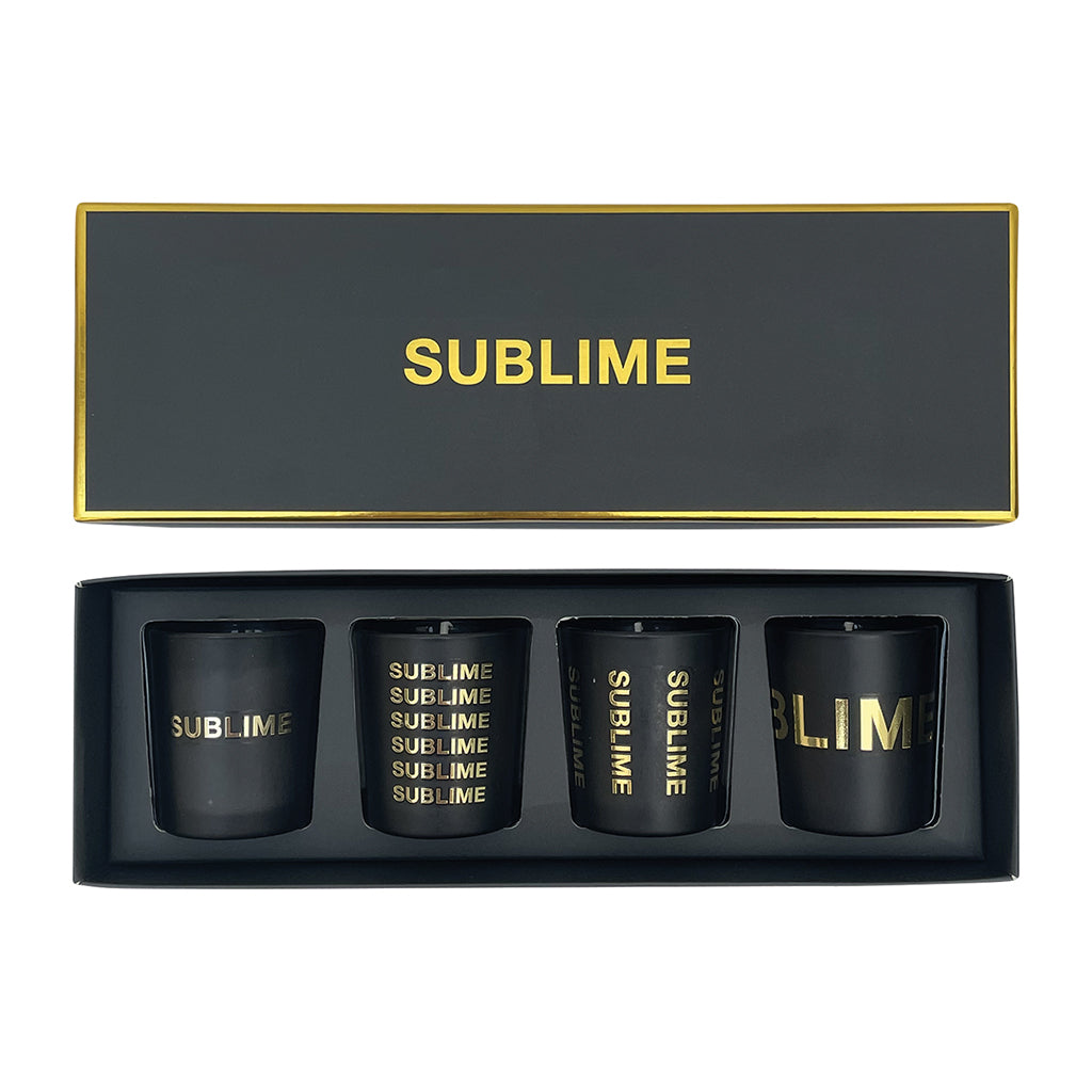 Coffret bleu nuit "SUBLIME" 4 mini pots parfum musc bougies 017713