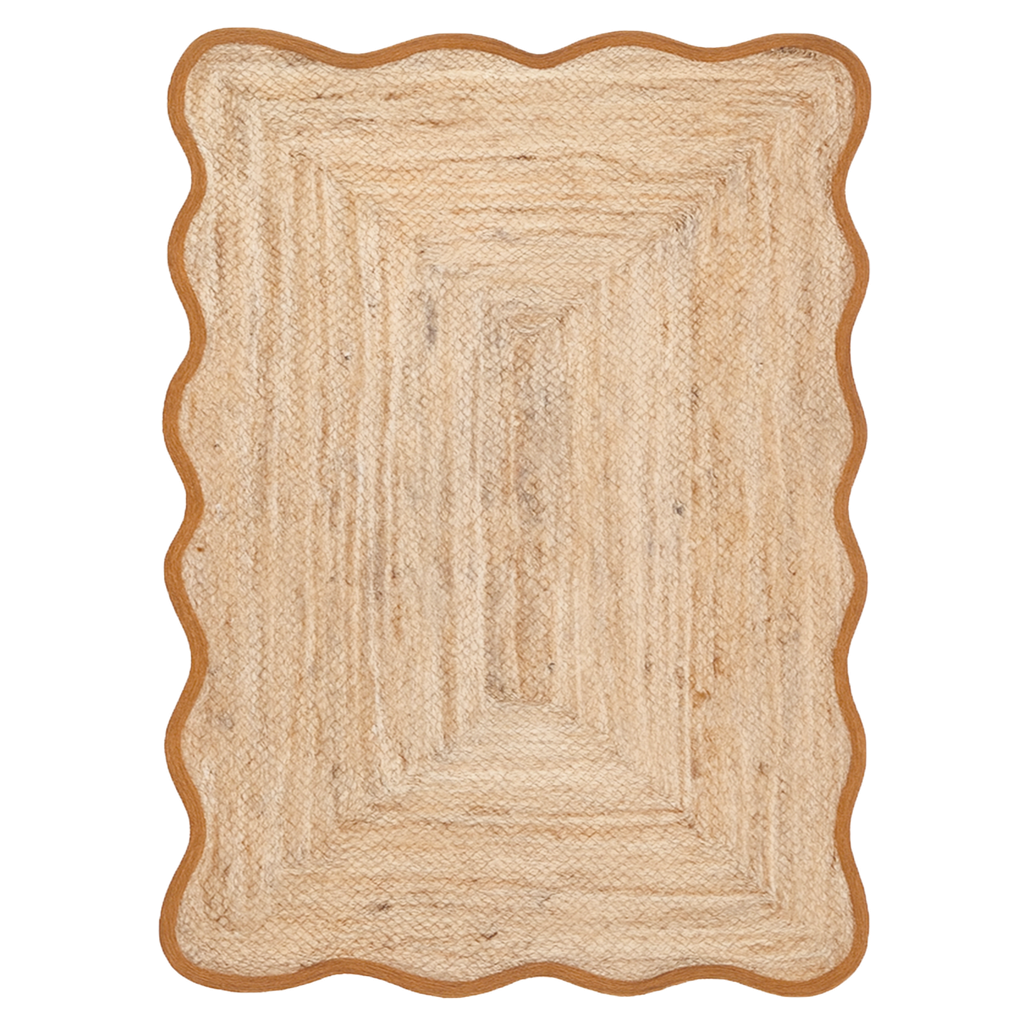 Tapis jute bordure ondule ocre 140x200cm 019147