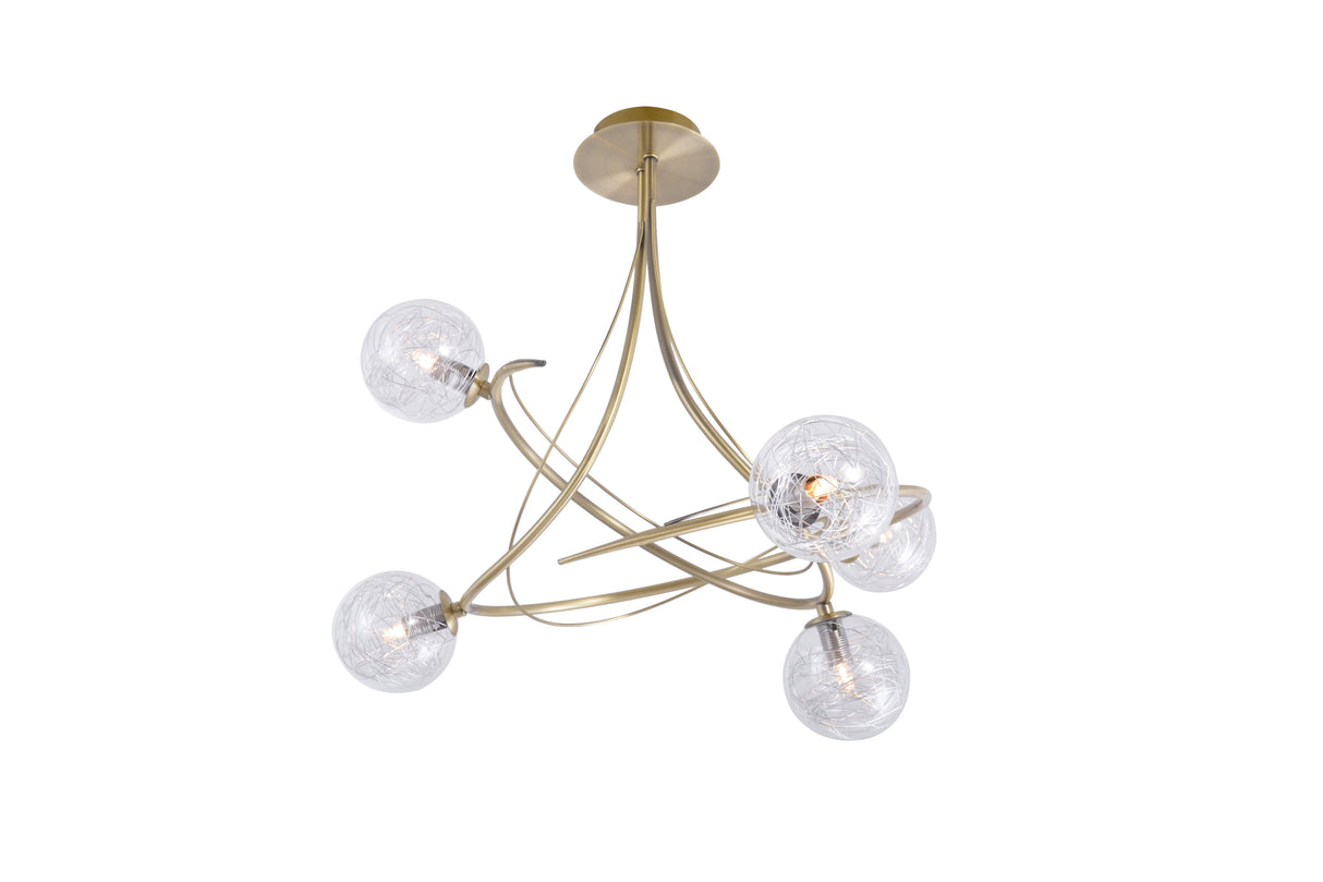 Plafonnier Planet laiton patiné 5 lumières LD 5151-5AC