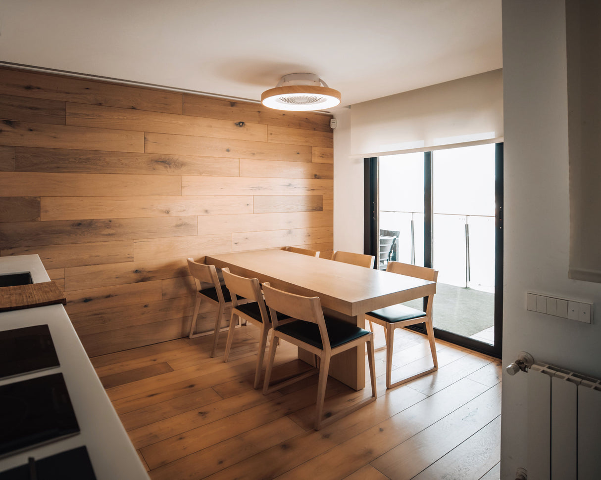 Plafonnier ventilateur Tibet blanc et bois Mantra 7126