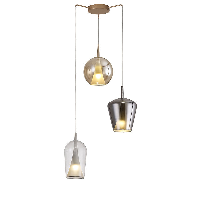 Suspension Elsa 3 lumières double verre, transparent, gris fumé, bronze 3x E27 Mantra 8258