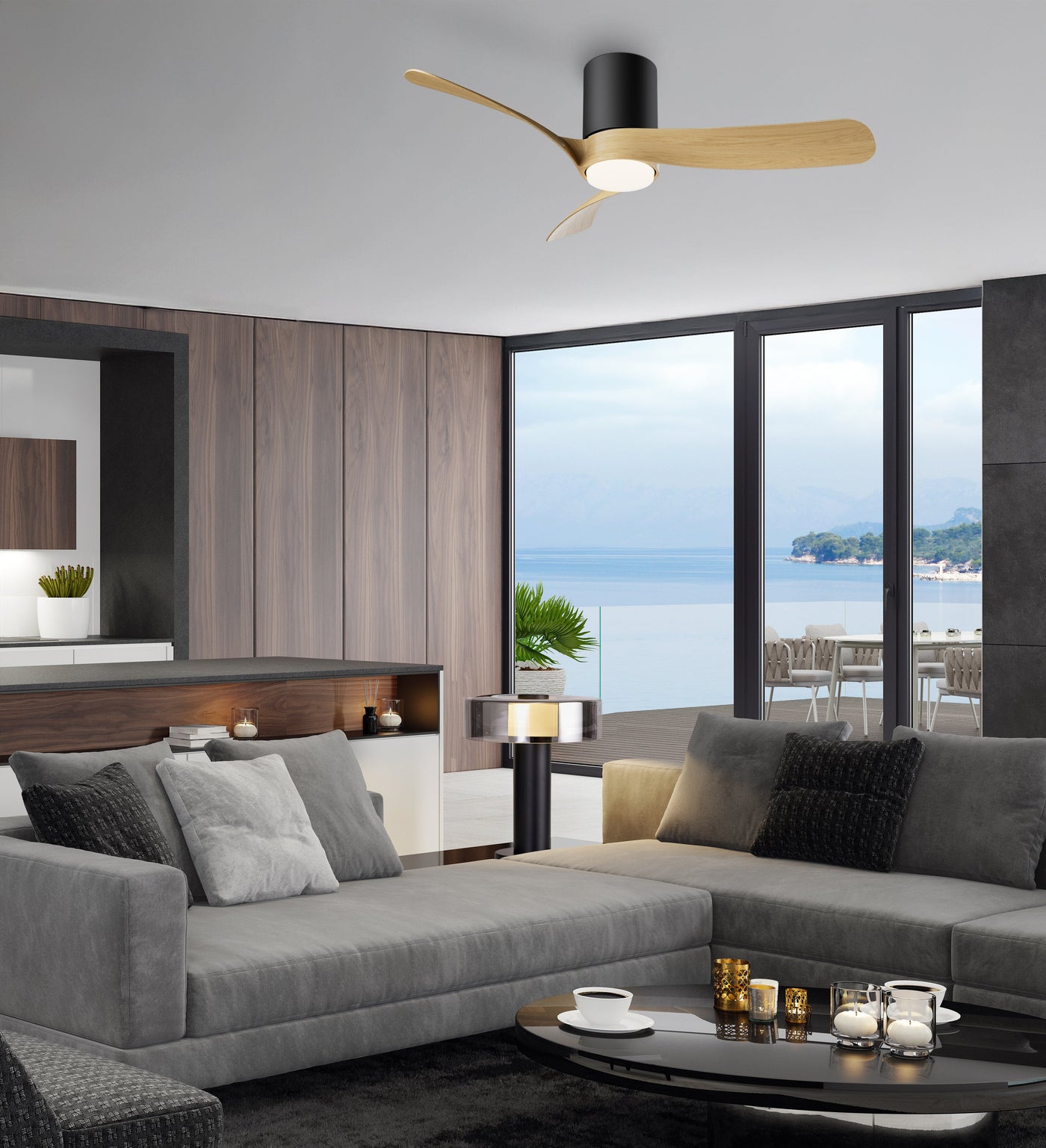 Plafonnier ventilateur Nemo noir/bois M Mantra 9047