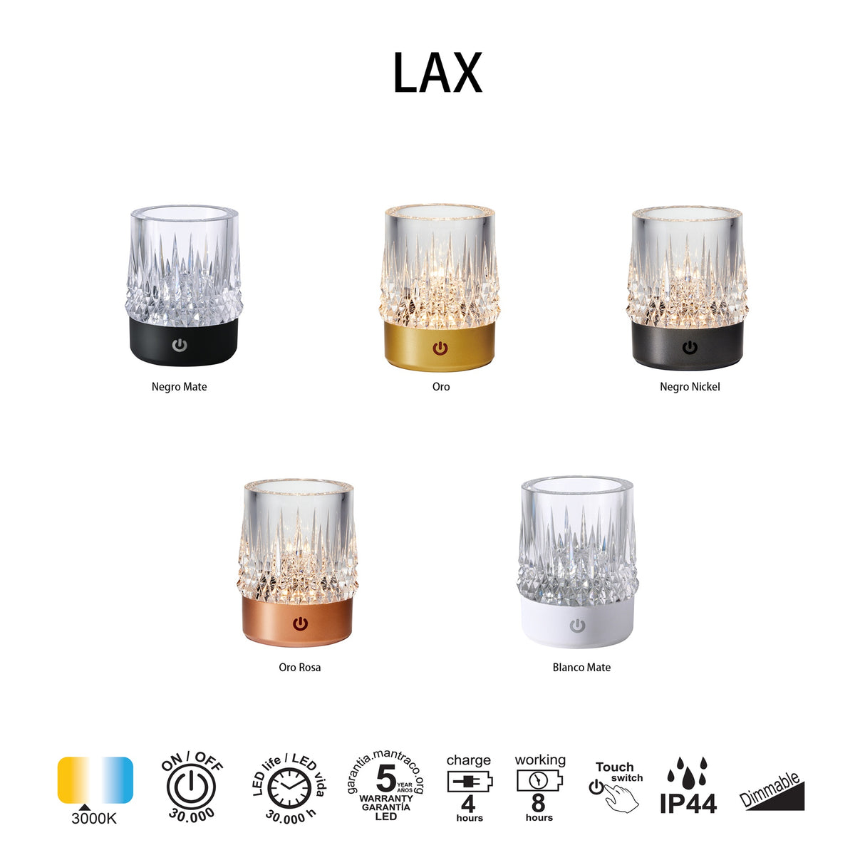 Lampe rechargeable "verre apéro" LAX blanche Mantra 9086