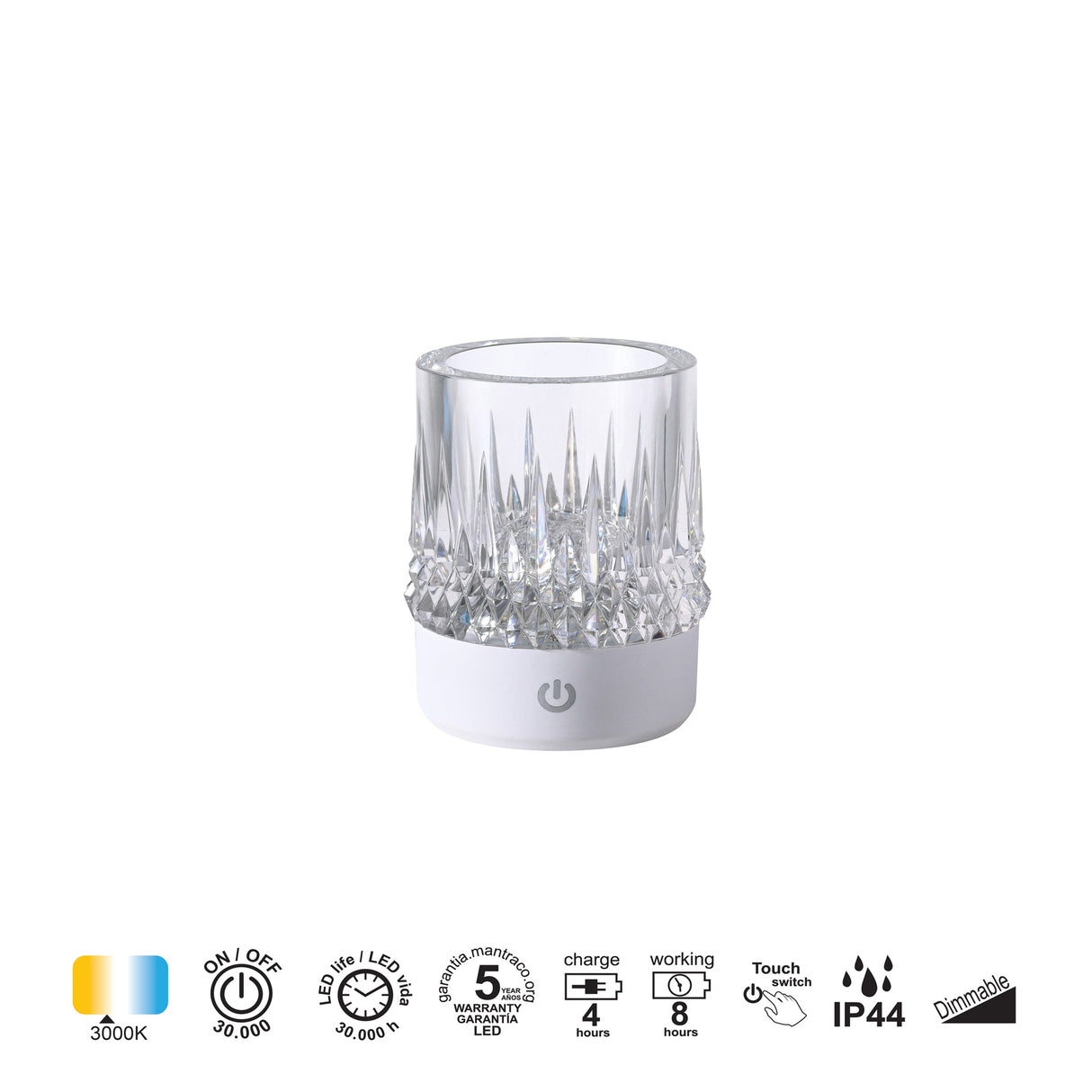 Lampe rechargeable "verre apéro" LAX blanche Mantra 9086