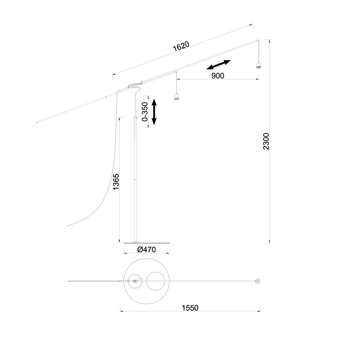 Lampadaire RICCA Pied avec abat jour gris 230cm max Mantra 9445+9448