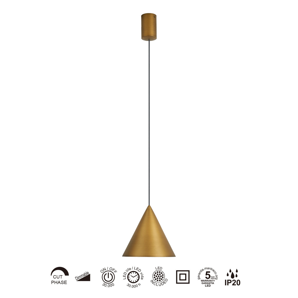 Suspension CONO antique 1 lumière 18cm 10 watts dimmable Mantra 9449