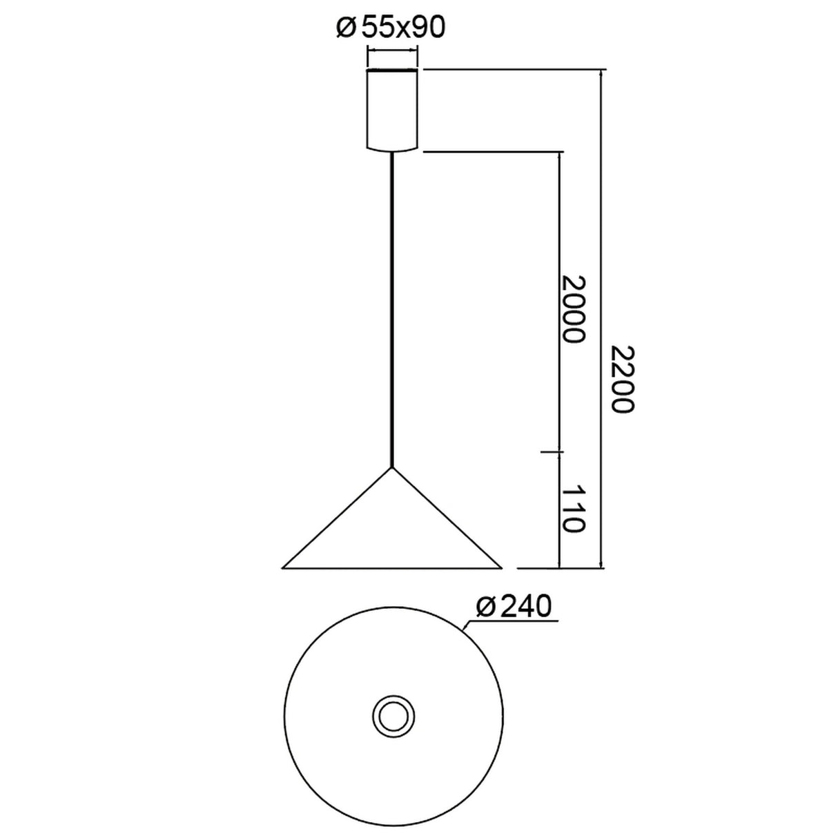 Suspension CONO noire 1 lumière 10 watts dimmable Mantra 9454