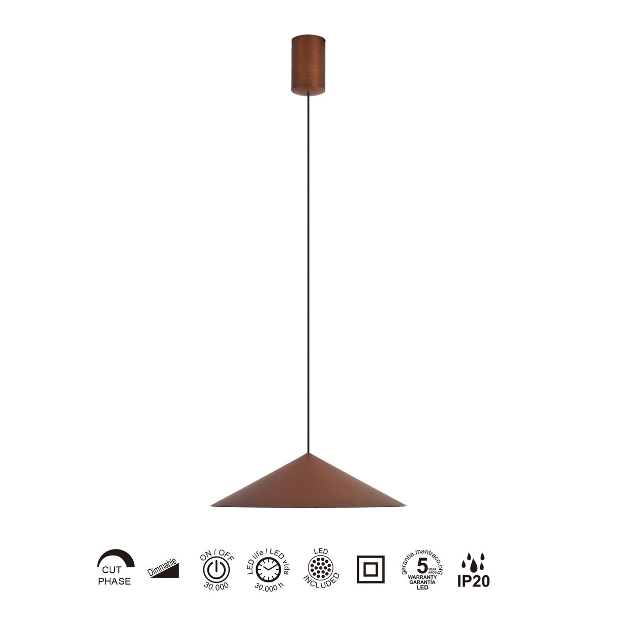 Suspension CONO cuivre 1 lumière 30cm 10 watts dimmable Mantra 9456