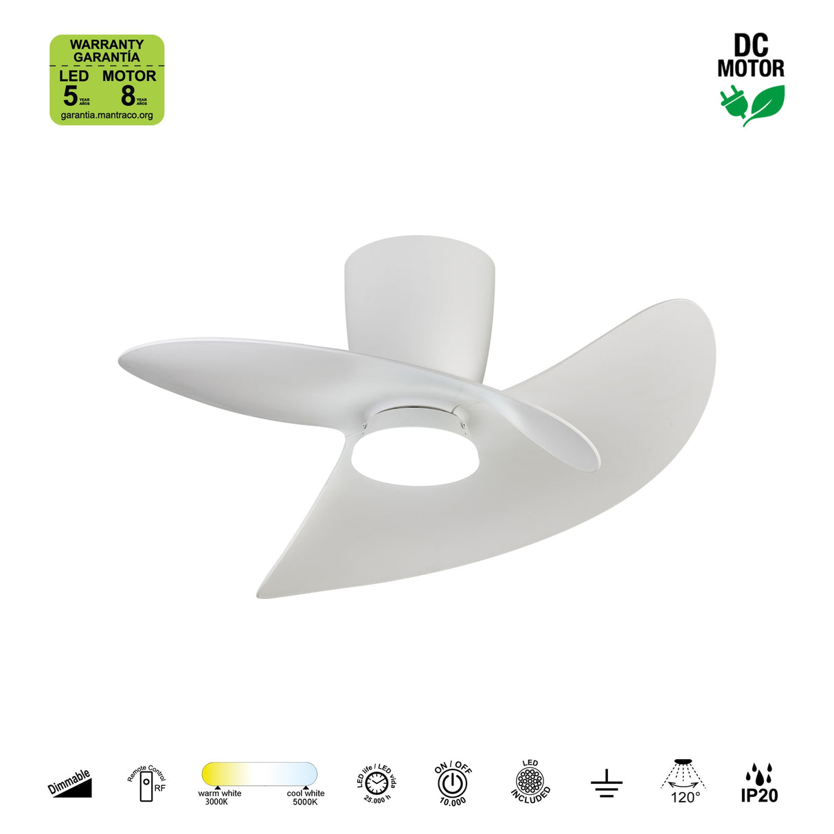 Plafonnier ventilateur ONA blanc Mantra 9469