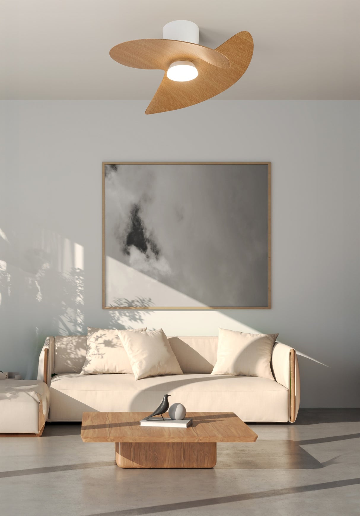 Plafonnier ventilateur ONA blanc et bois Mantra 9470