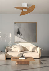 Plafonnier ventilateur ONA blanc et bois Mantra 9470