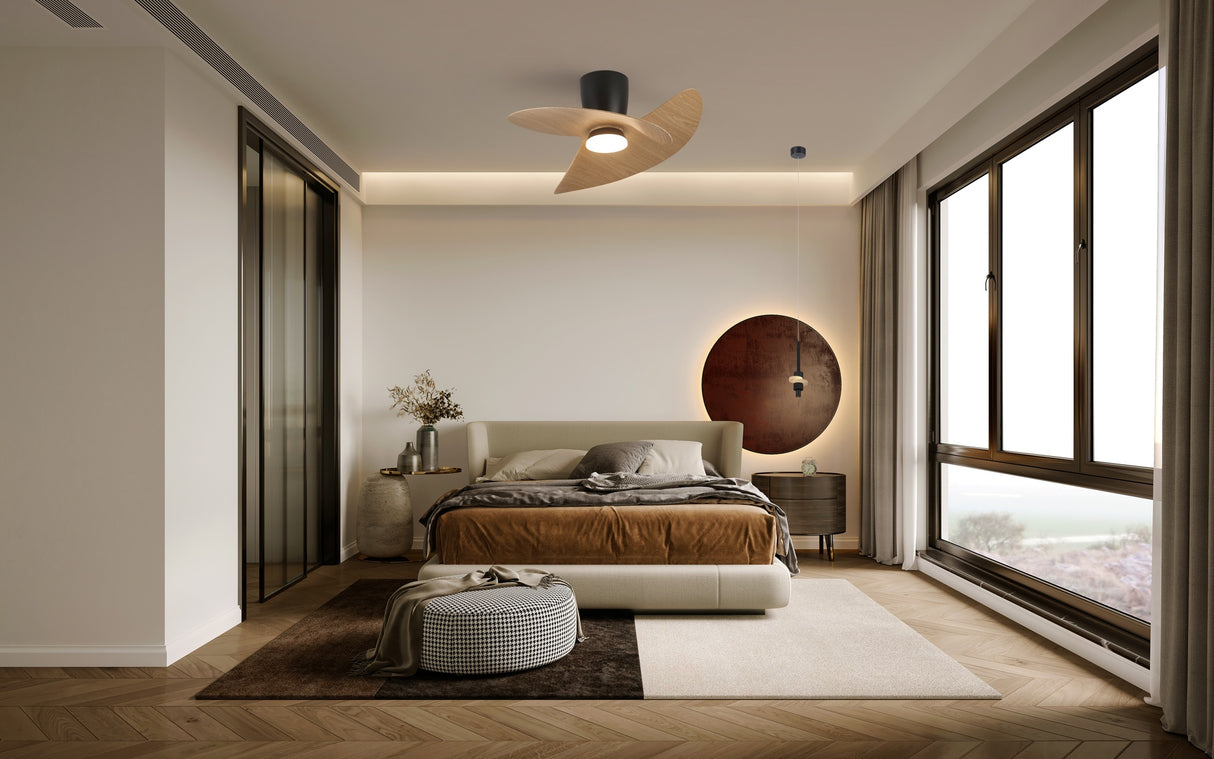 Plafonnier ventilateur ONA noir et bois Mantra 9471 DISPONIBLE MI JUIN
