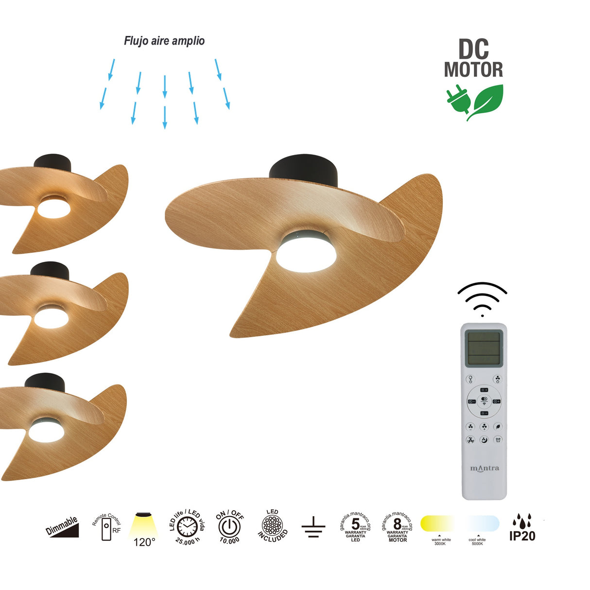 Plafonnier ventilateur ONA noir et bois Mantra 9471 DISPONIBLE MI JUIN
