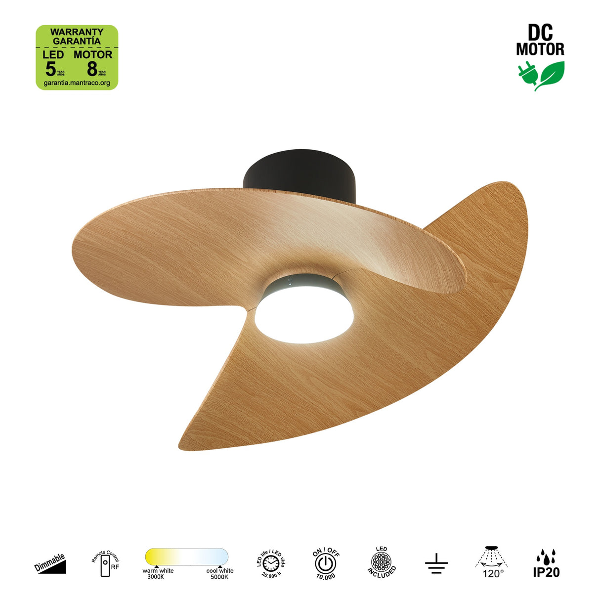 Plafonnier ventilateur ONA noir et bois Mantra 9471 DISPONIBLE MI JUIN