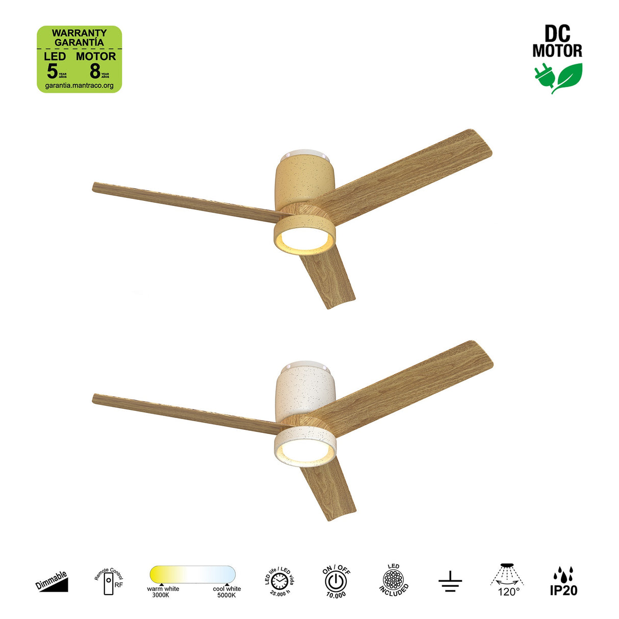 Plafonnier ventilateur CERAMICA blanc et bois Mantra 9479