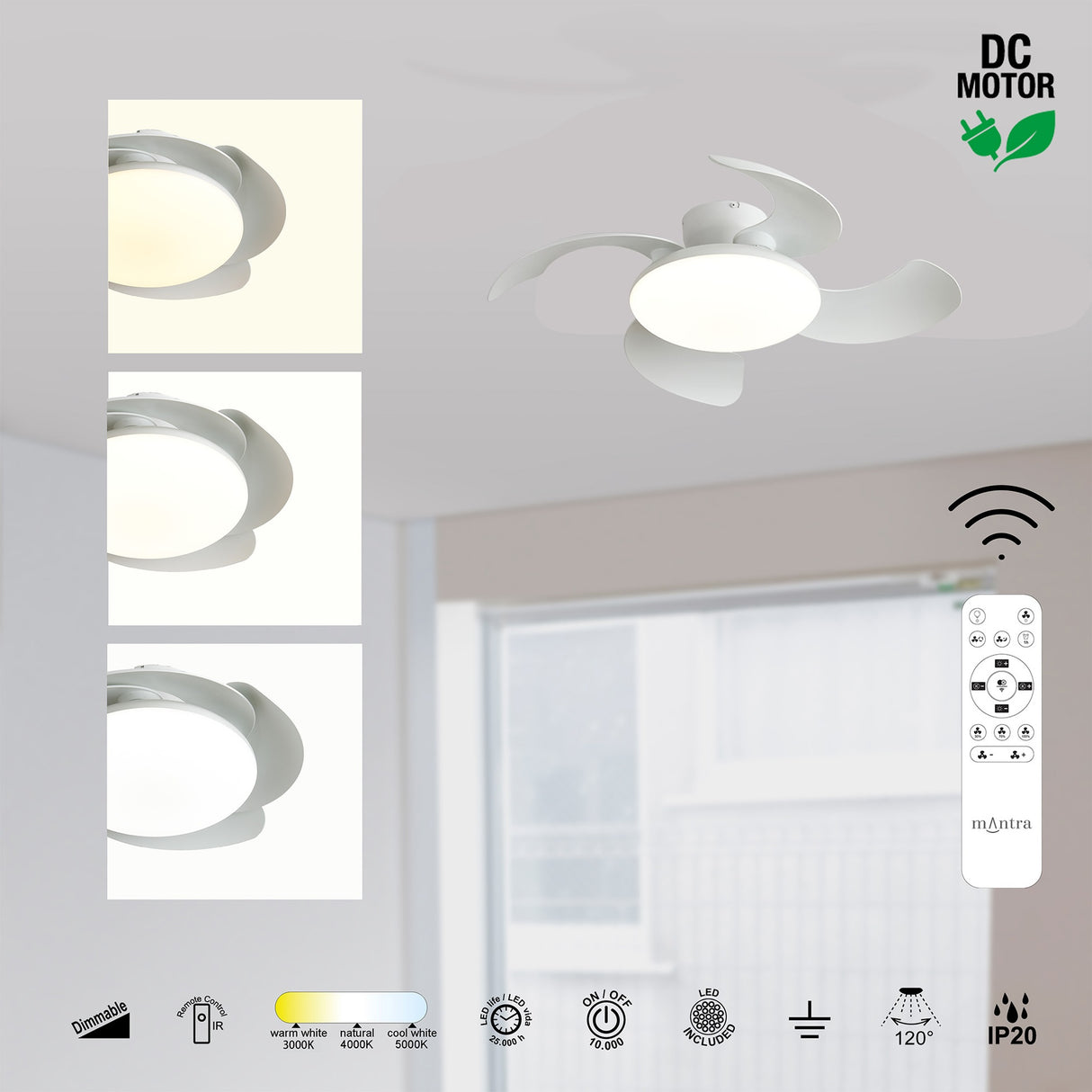 Plafonnier ventilateur ALOHA II blanc Mantra 9514