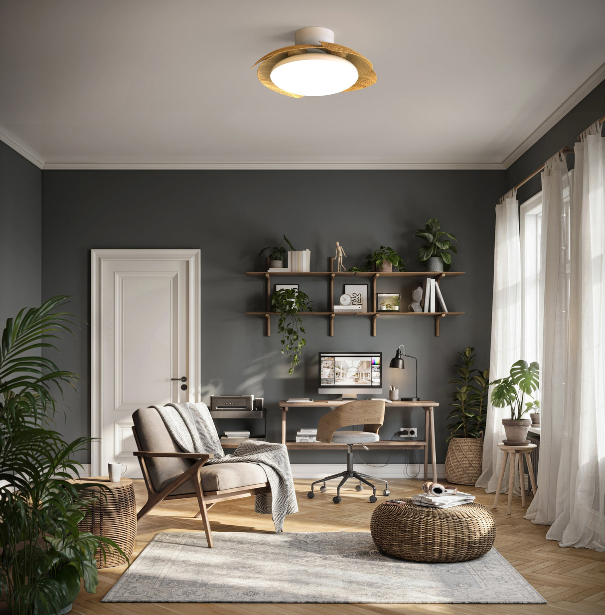 Plafonnier ventilateur ALOHA II blanc/bois Mantra 9515