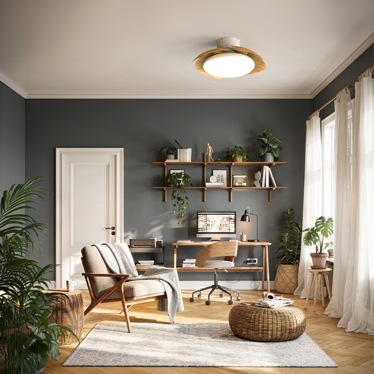 Plafonnier ventilateur ALOHA II blanc/bois Mantra 9515