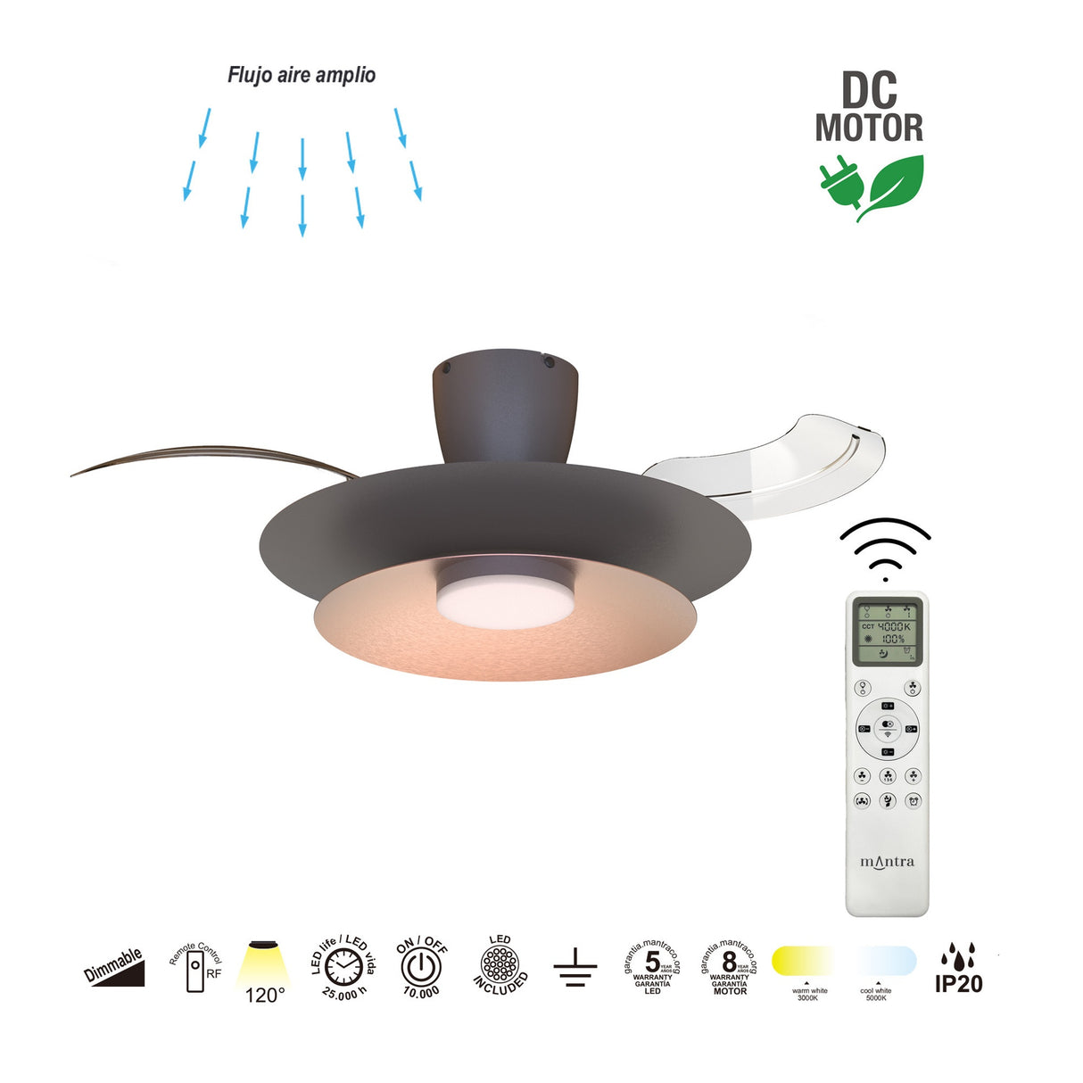 Plafonnier ventilateur PATAGONIA blanc Mantra 9521