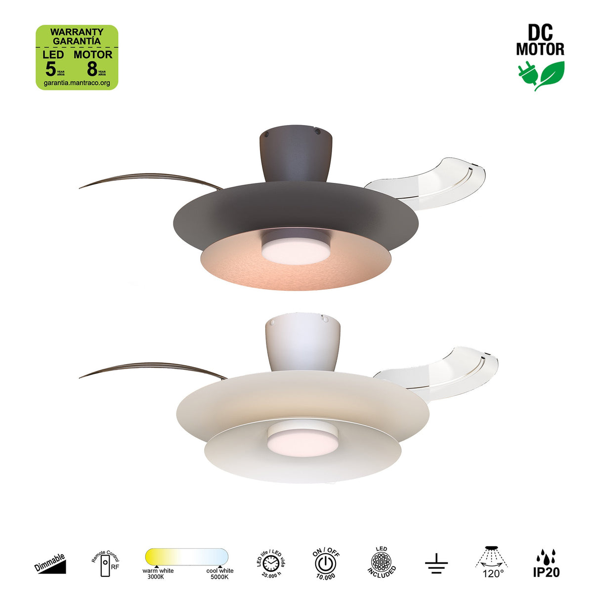 Plafonnier ventilateur PATAGONIA blanc Mantra 9521