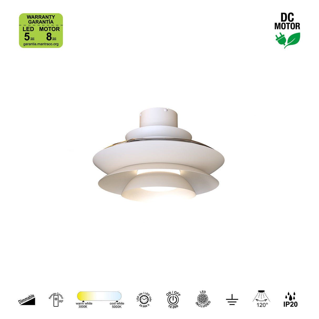 Plafonnier ventilateur ACONCAGUA blanc Mantra 9522
