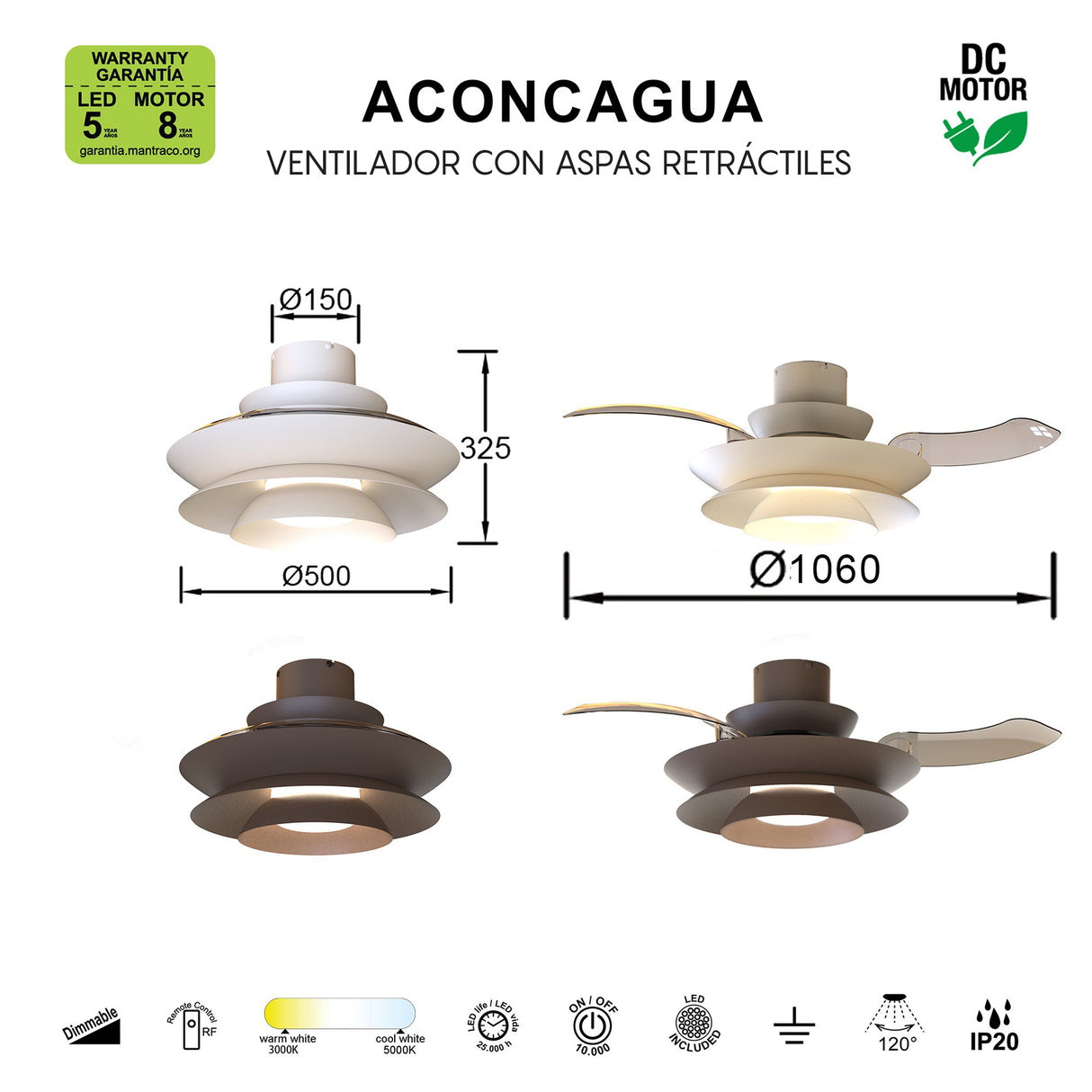 Plafonnier ventilateur ACONCAGUA café Mantra 9524