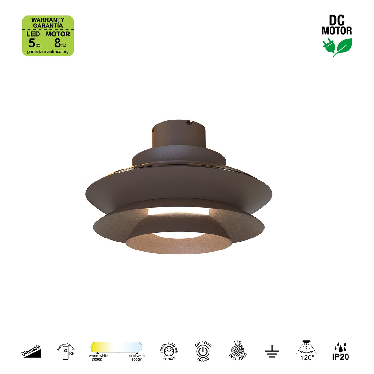 Plafonnier ventilateur ACONCAGUA café Mantra 9524